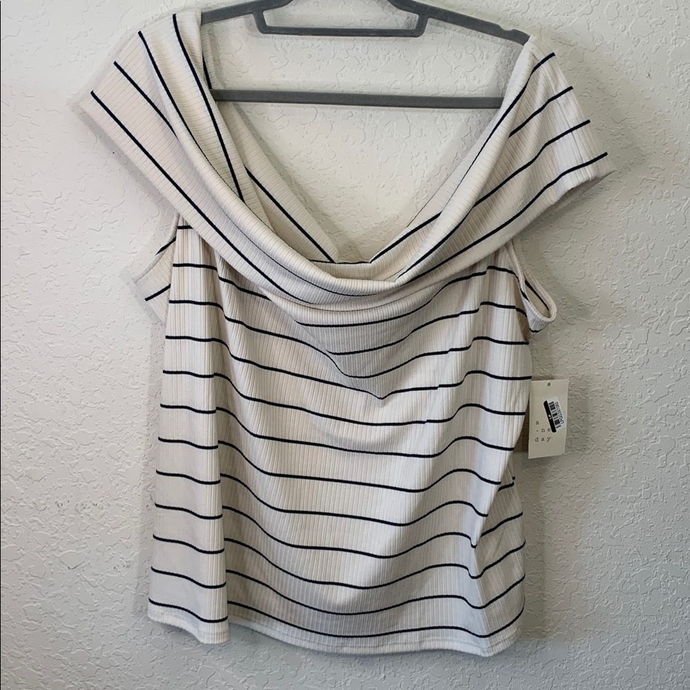 NWT A New Day Striped ribbed off-shoulder Top